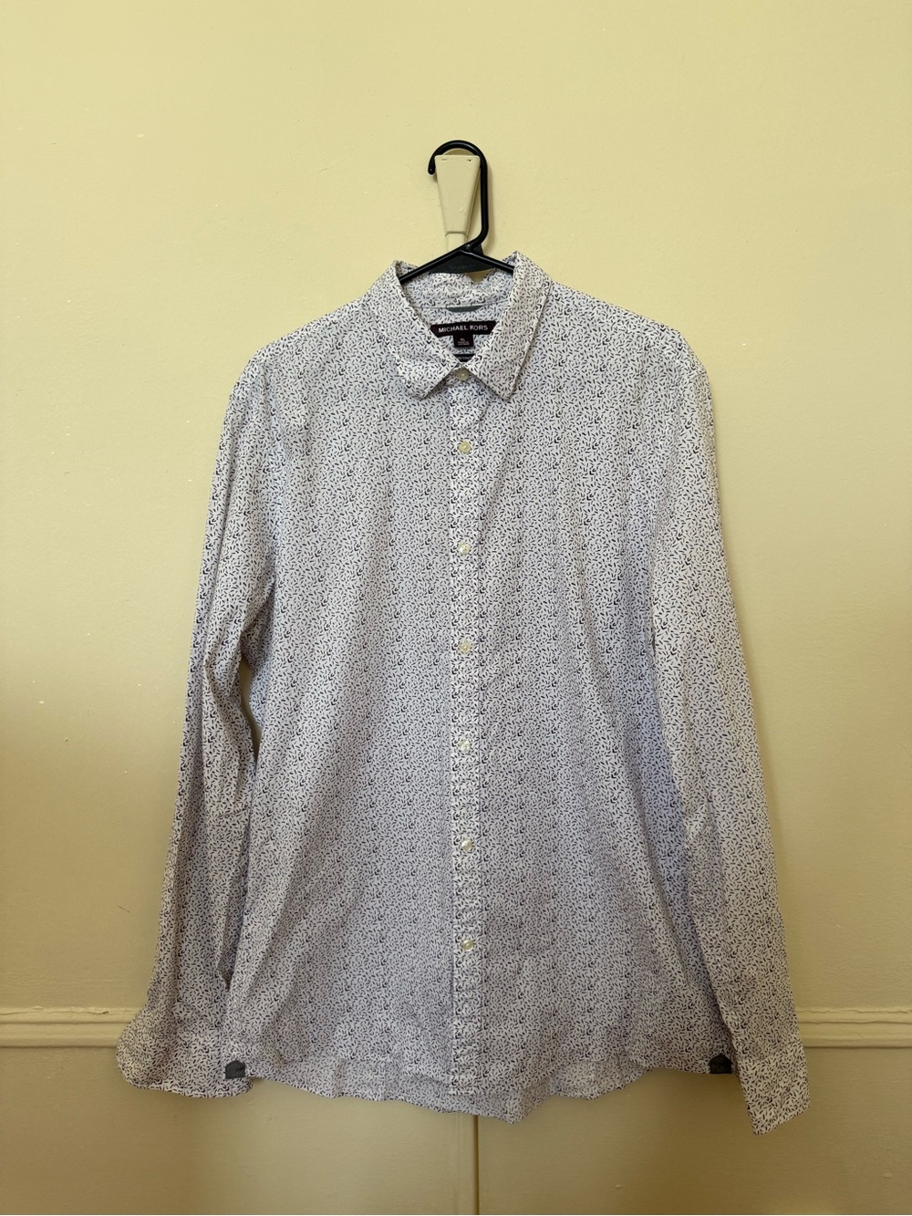 Michael Kors Men’s White Button-Down Shirt with Navy Micro Print